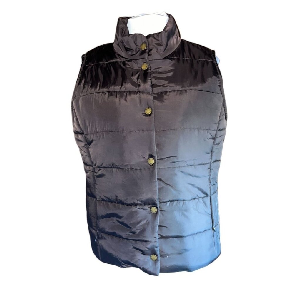 Daisy Fuentes Brown Quilted Puffer Vest Snap-Up Womens S / Girls 14/16 Stylish O